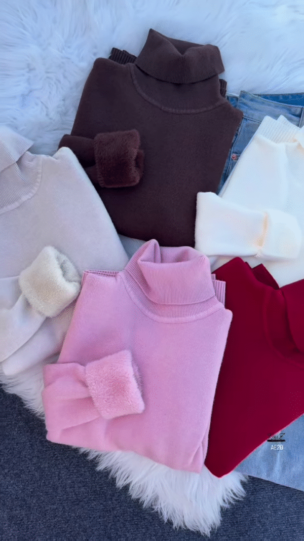 ❄️ Cozy Fur-Cuff Turtleneck Sweater – Multi-Color Warmth & Style