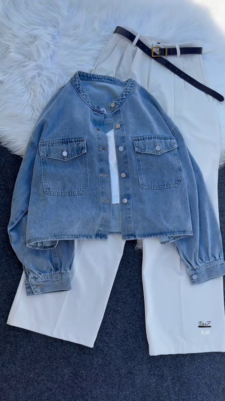 🌸 Casual Chic Denim & White Co-Ord Set – Effortless Everyday Style - Image 1