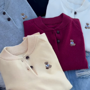 "Cuddly Charm: Multicolor Teddy Bear Embroidered Sweaters" - Image 3