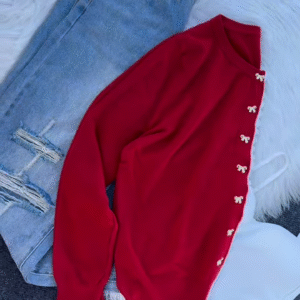 "Chic Pastel Perfection: Yellow Bow Cardigan & Denim Duo" - Image 3