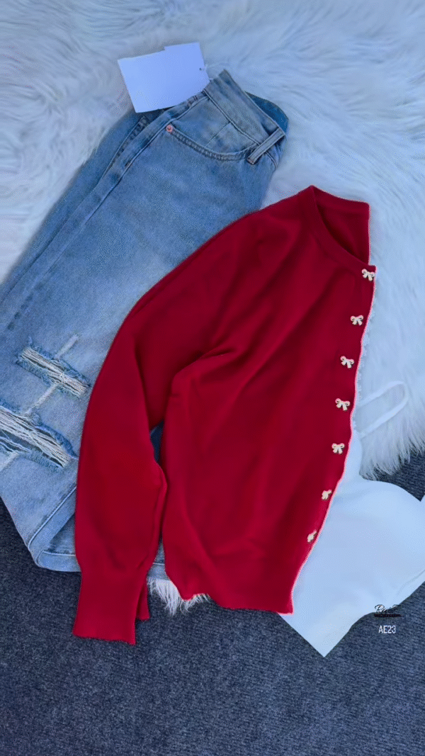 "Chic Pastel Perfection: Yellow Bow Cardigan & Denim Duo"