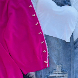 "Chic Pastel Perfection: Yellow Bow Cardigan & Denim Duo" - Image 5