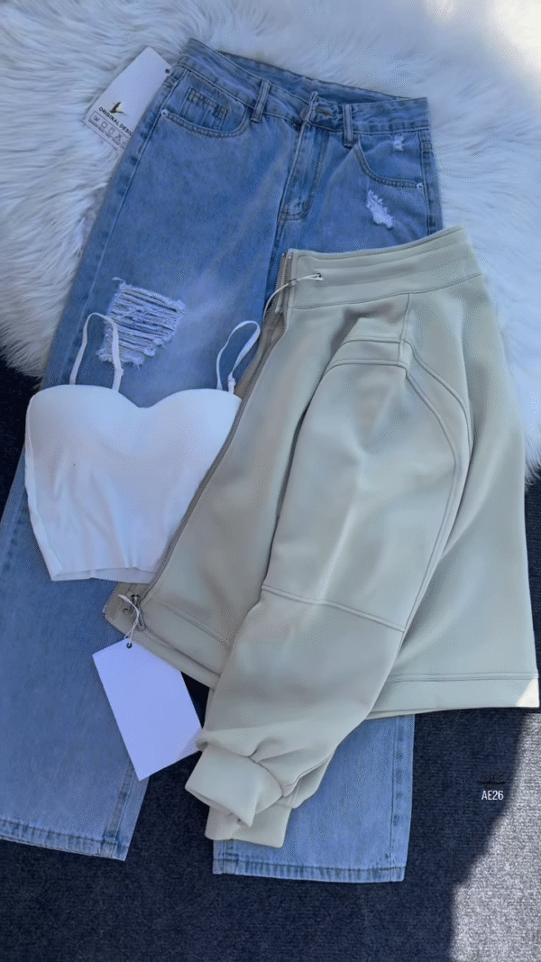 🧥 Urban Ember: Maroon Zip Jacket & Distressed Denim Set