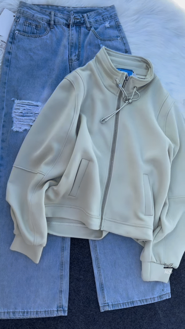 🧥 Urban Ember: Maroon Zip Jacket & Distressed Denim Set