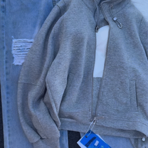 🧥 Urban Ember: Maroon Zip Jacket & Distressed Denim Set - Image 6