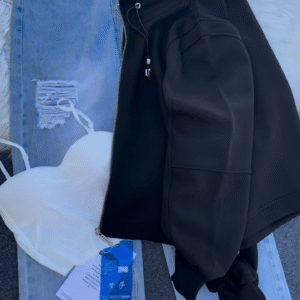 🧥 Urban Ember: Maroon Zip Jacket & Distressed Denim Set - Image 7