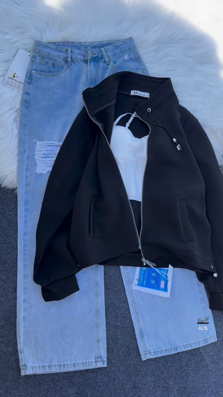 🧥 Urban Ember: Maroon Zip Jacket & Distressed Denim Set - Image 8