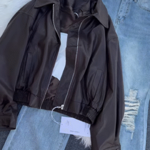 🧥 Urban Ember: Maroon Zip Jacket & Distressed Denim Set - Image 9