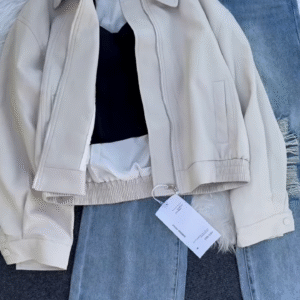 🖤 Dali Noir: Faux Leather Jacket & Distressed Denim Skirt Set - Image 4