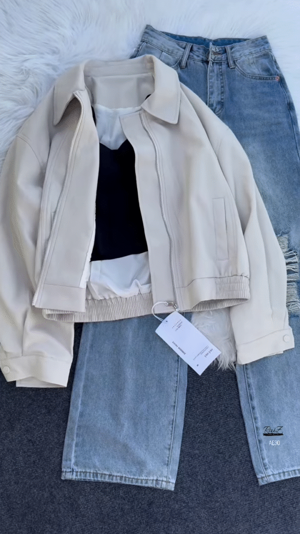 🖤 Dali Noir: Faux Leather Jacket & Distressed Denim Skirt Set