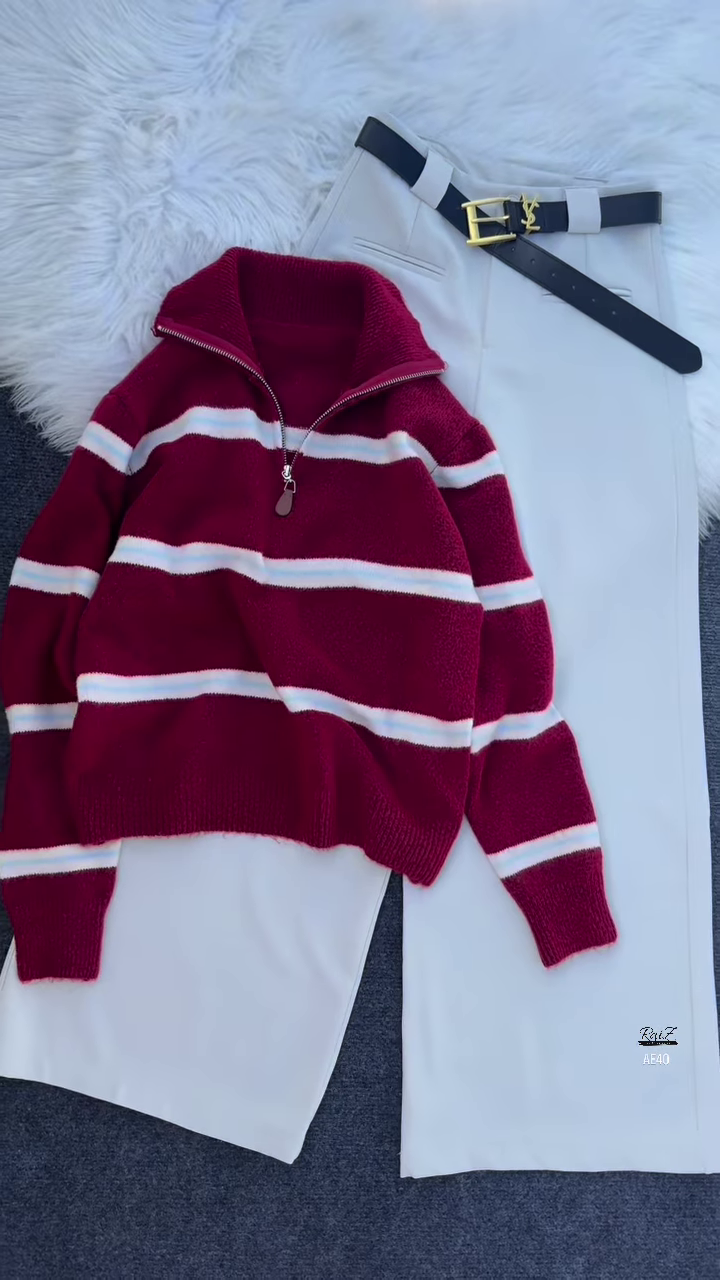 ❤️‍🔥 Raya Stripe: Zip-Up Sweater & High-Waist Trouser Set - Image 2