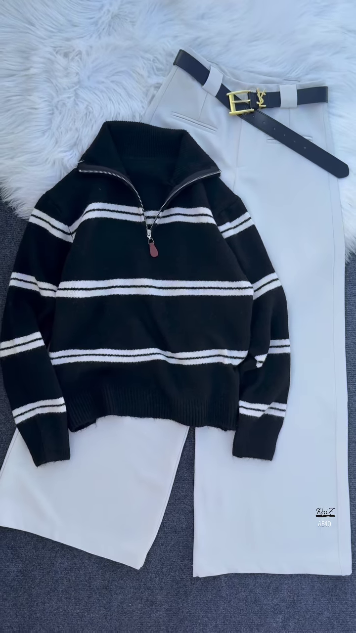 ❤️‍🔥 Raya Stripe: Zip-Up Sweater & High-Waist Trouser Set - Image 3