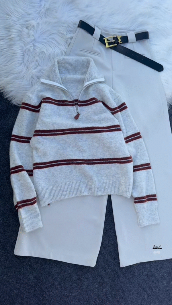 ❤️‍🔥 Raya Stripe: Zip-Up Sweater & High-Waist Trouser Set