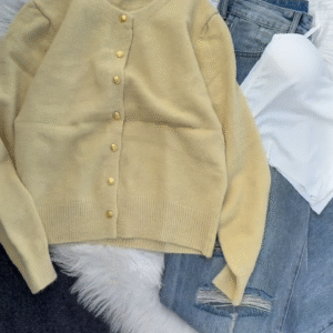 💙 Enfir Pop: Gold-Button Cardigan & Distressed Denim Set - Image 2