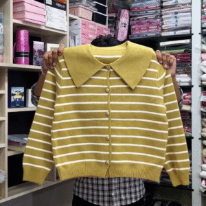 🧶 Collar & Contrast: Striped Button-Down Sweater Collection - Image 3