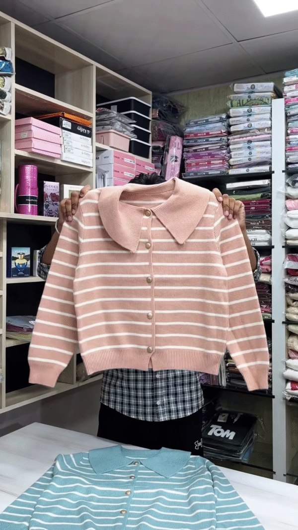 🧶 Collar & Contrast: Striped Button-Down Sweater Collection