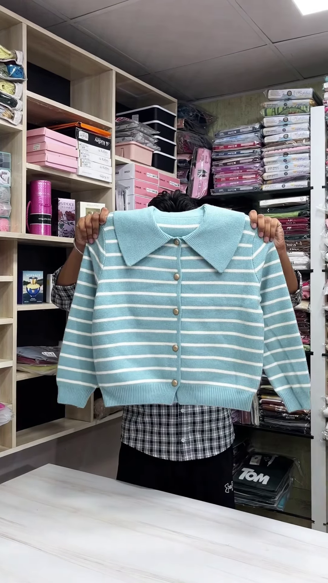 🧶 Collar & Contrast: Striped Button-Down Sweater Collection - Image 4