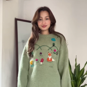 🌸 Cozy Bloom – Pink, Green & Gray Sweater Weather Magic 🌿✨ - Image 3