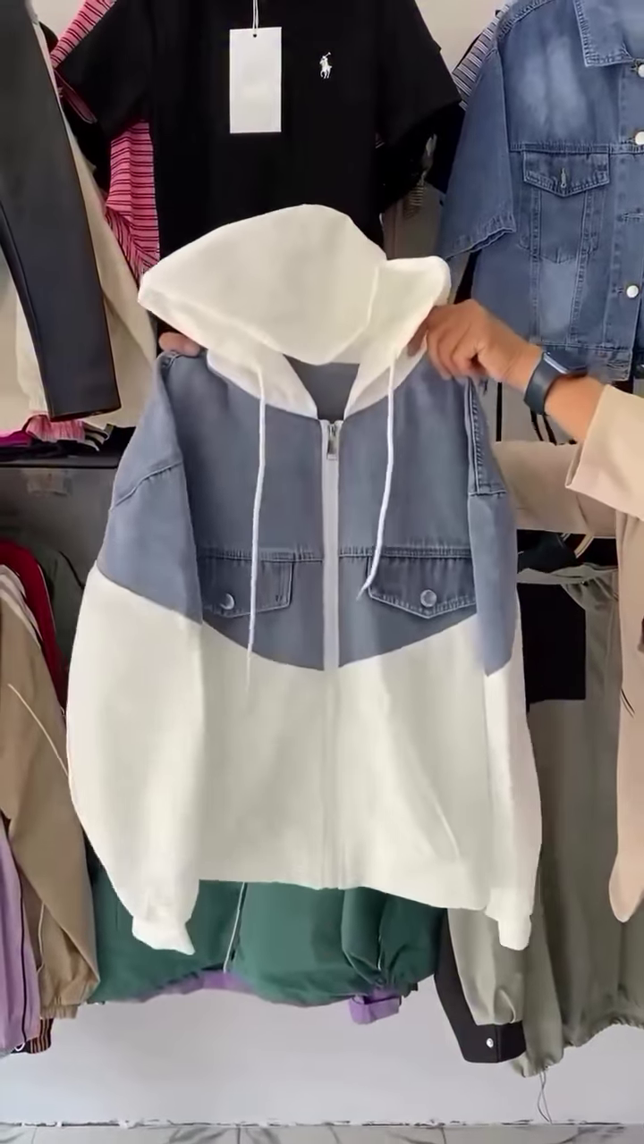 🖤 Streetwear Charm – Two-Tone Hoodie with Denim Vibes ✨ - Image 1