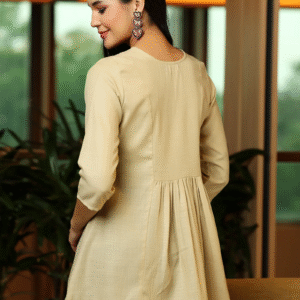 Beige Yoke Design Cotton Blend A-Line Kurti ? Classic Comfort Meets Modern Elegance - Image 3